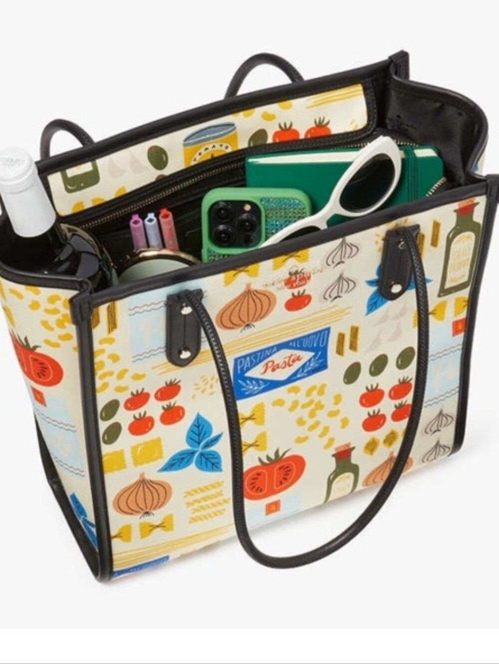 KATE SPADE Italian Pantry Pasta Novelty Tote Bag Mangia North South Zip Top Bag